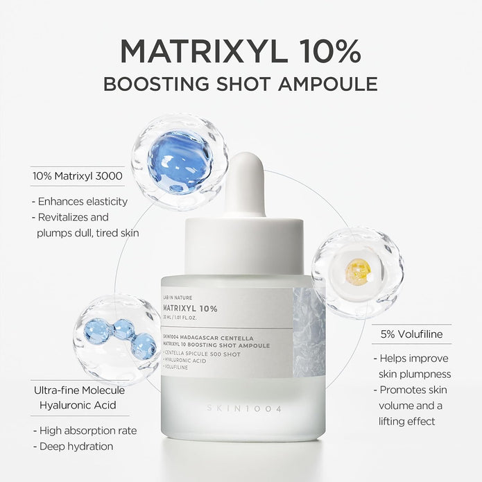 SKIN1004 Matrixyl 10% Boosting Shot Ampoule, Volufiline & Hyaluronic Acid Serum for Face