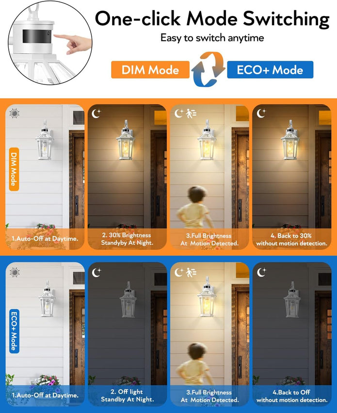 NEW/OPEN BOX VIANIS Motion Sensor Exterior Light Fixture, Dusk to Dawn Outdoor Wall Lighting, 2 Pcs White