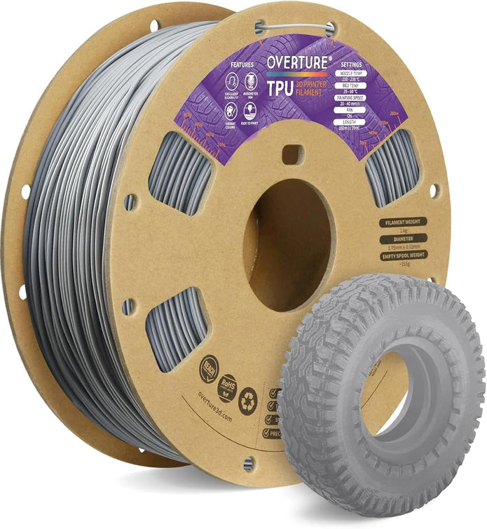 Case of 10 KG OVERTURE TPU Filament 1.75mm Flexible Roll, 95A Soft 3D Printer Filament, 1kg Spool (2.2 lbs) GRAY