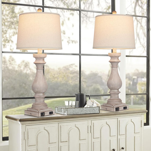 NEW Cinkeda 29" Tall Table Lamp for Living Room Set of 2,Vintage Bedside, GREY,TD-CK-207
