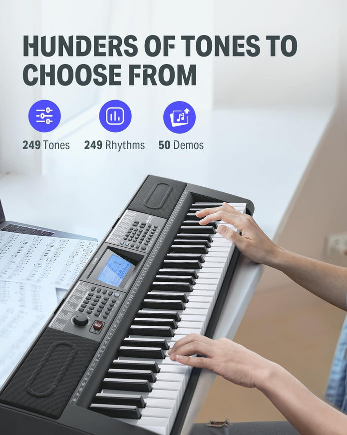 LIKE NEW Donner Keyboard Piano 61 Key, Electric Keyboard Kit with 249 Voices