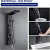 DEMO/UNUSED ROVATE 6-in-1 LED Rainfall Mist Shower Panel Tower System, Matte Black-RVT9061-B2