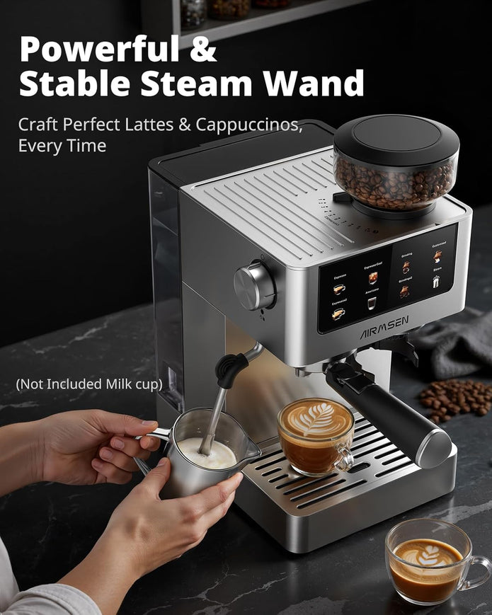 LIKE NEW/ DEMO AIRMSEN Espresso Machines BCM2316 with Burr Grinder, Stainless Steel Coffee Maker