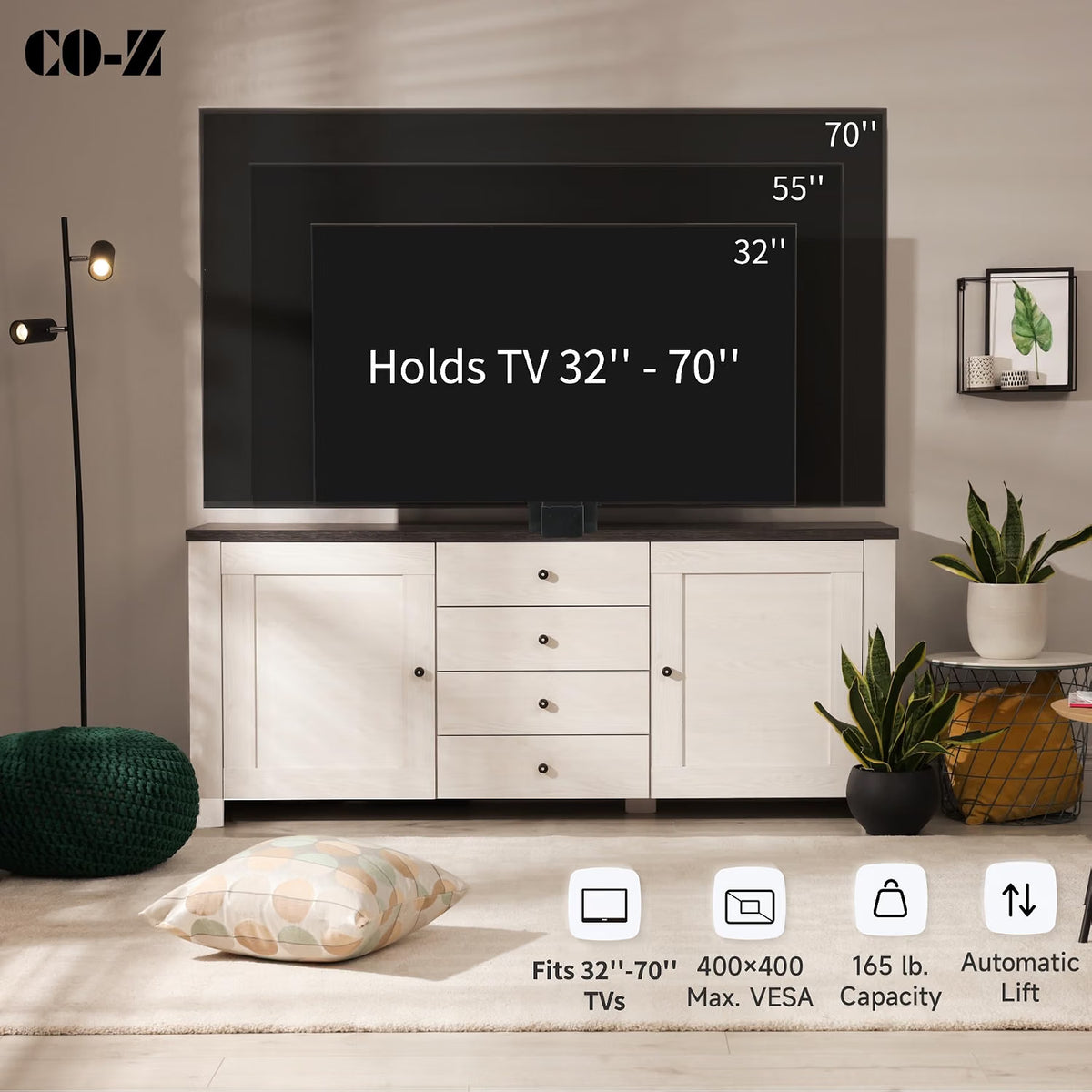 DEMO/UNUSED CO-Z Motorized TV Lift Mount to Wall/Cabinet for 32-70 Inch Flat Screens