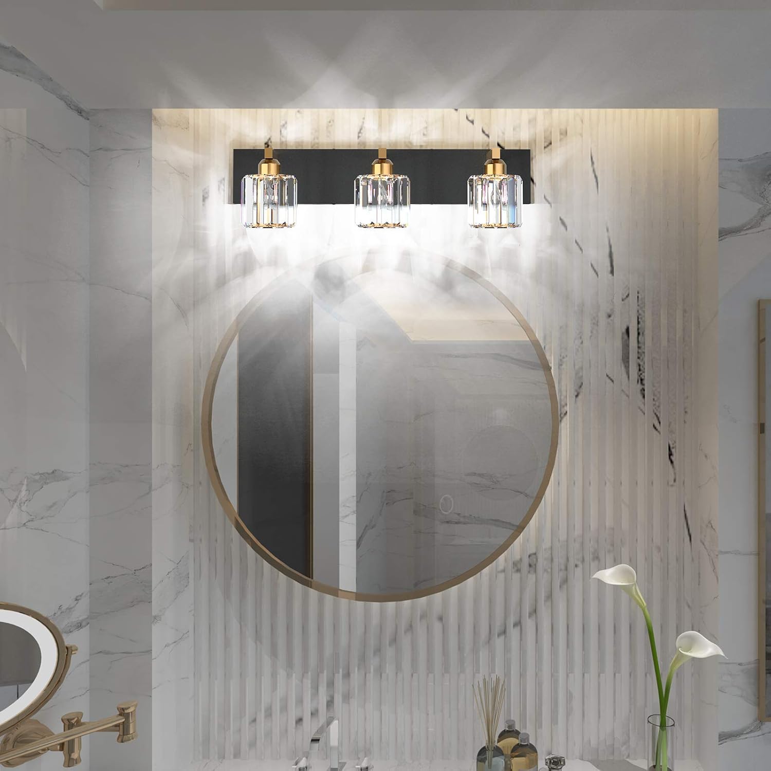 New /OPEN BOX Aipsun Crystal Vanity 3 Lights Black Bathroom Vanity Lighting Fixtures 3 Lights Modern Vanity Light