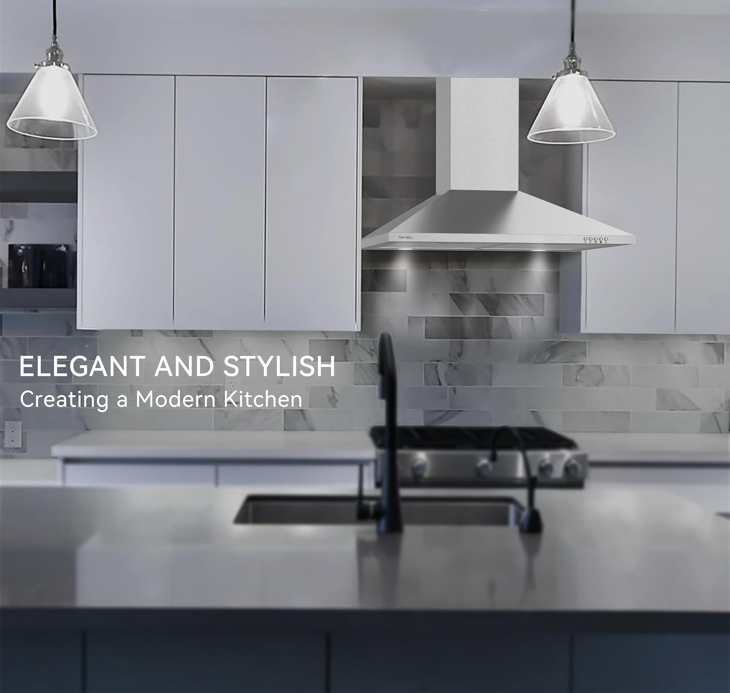 NEW Hermitlux 30 Inch Wall Mount Range Hood, Stainless Steel Kitchen Vent Hoods HMX-USD24Y75AC