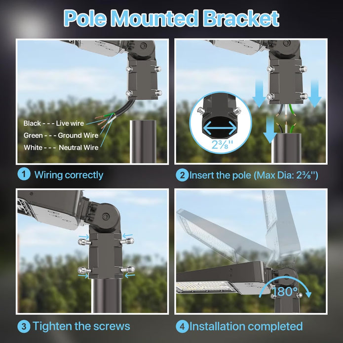 Hyperlite LED Parking Lot Light - Zeus Series, 22500lumens, 5000K, 120-277V, Dusk to Dawn