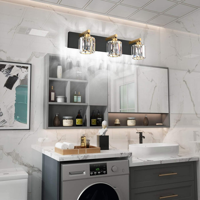 New /OPEN BOX Aipsun Crystal Vanity 3 Lights Black Bathroom Vanity Lighting Fixtures 3 Lights Modern Vanity Light