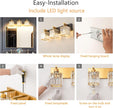 NEW FDPBY Modern Bathroom Vanity Light 3-Lights  Black Gold Crystal