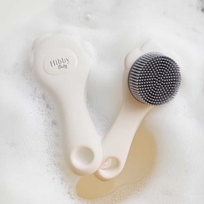 Hibby Baby Bath Seat Integrated Thermometer, Silicone Hair Brush, Rinse Cup, Bath Cap, Toys- Sit-up Safe Bathing- Gray