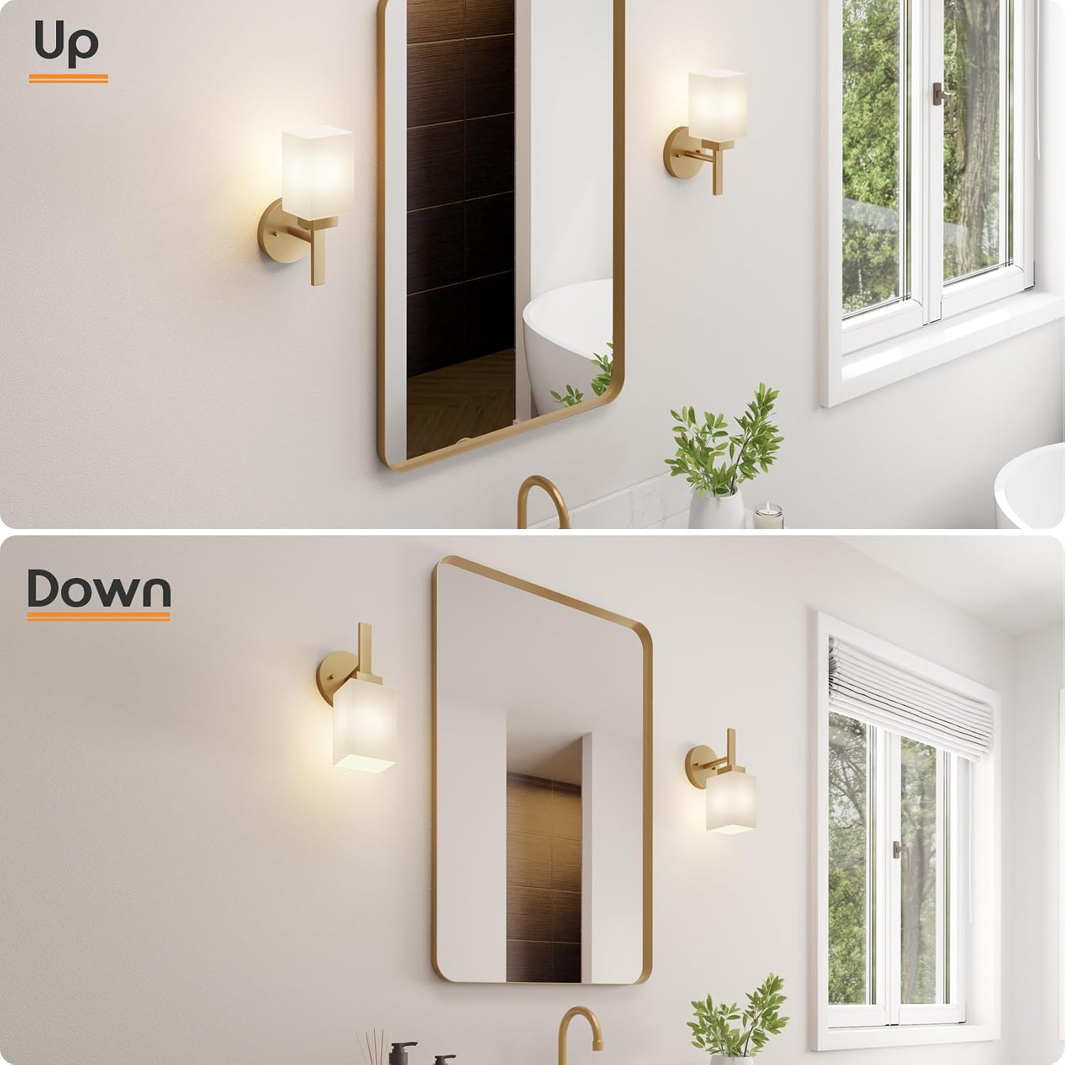 NEW/OPEN BOX AONEON Vanity Lighting Fixtures with White Frosted Glass Shade, Brushed Gold Wall Lamps
