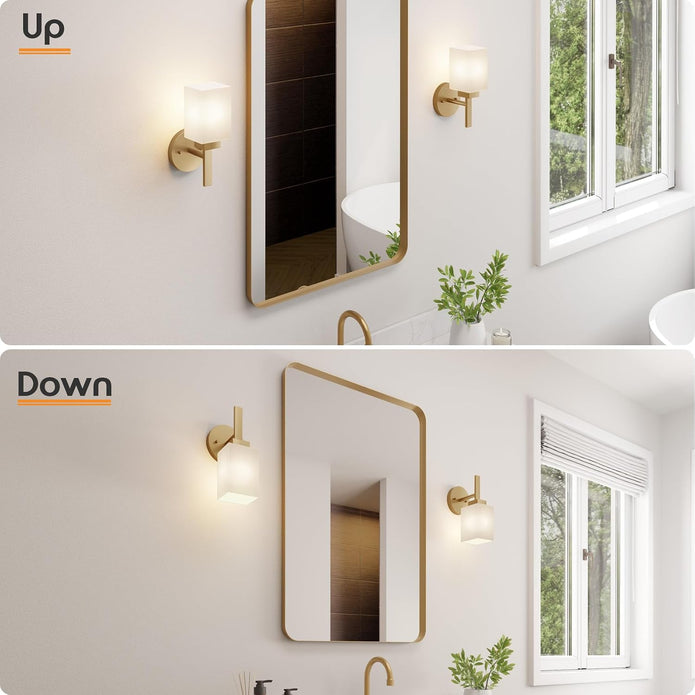 NEW/OPEN BOX AONEON Vanity Lighting Fixtures with White Frosted Glass Shade, Brushed Gold Wall Lamps