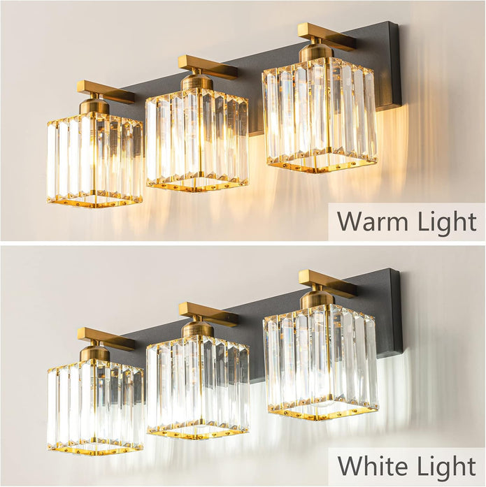 NEW FDPBY Modern Bathroom Vanity Light 3-Lights  Black Gold Crystal