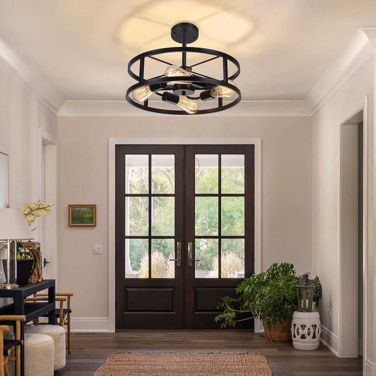 NEW Heircido 16.5 '' Black Semi Flush Mount Ceiling Light, Adjustable Height Metal Lighting