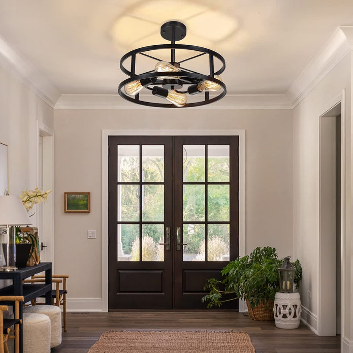 NEW Heircido 16.5 '' Black Semi Flush Mount Ceiling Light, Adjustable Height Metal Lighting