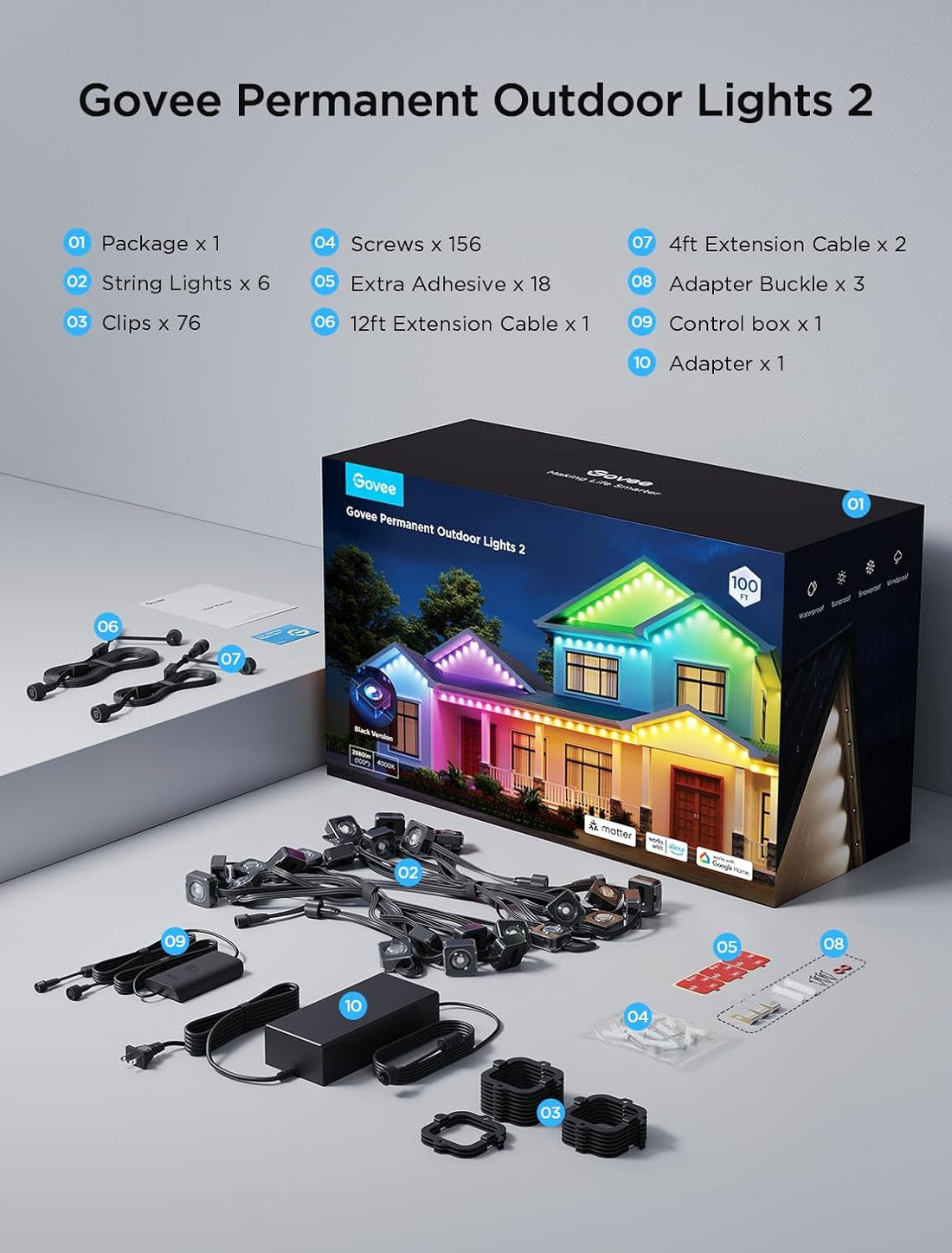 Govee Permanent Outdoor Lights 2, 100ft RGBIC Outdoor Lights