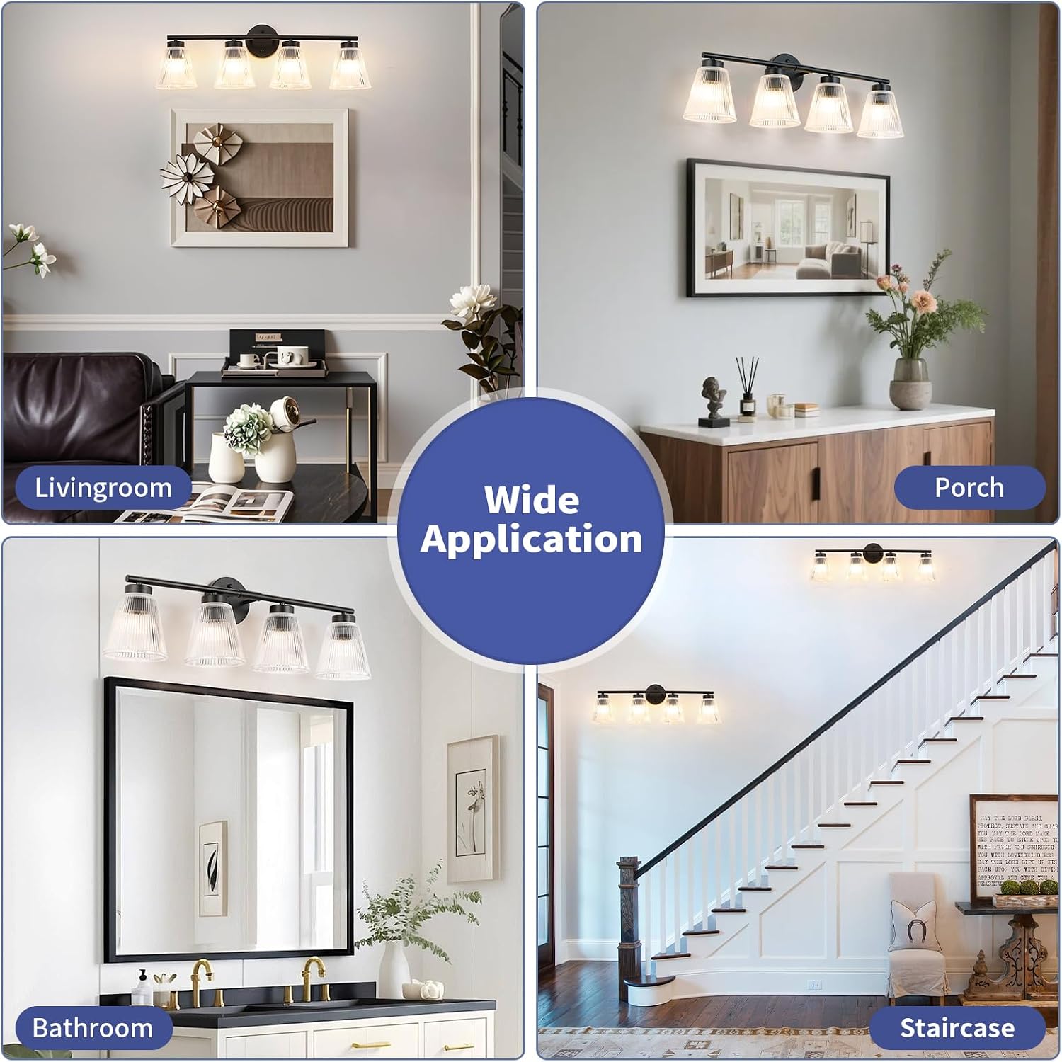ocioc 4-Light Vanity Light with Striped Glass Shade, Bathroom Lighting-VL-BK04-185