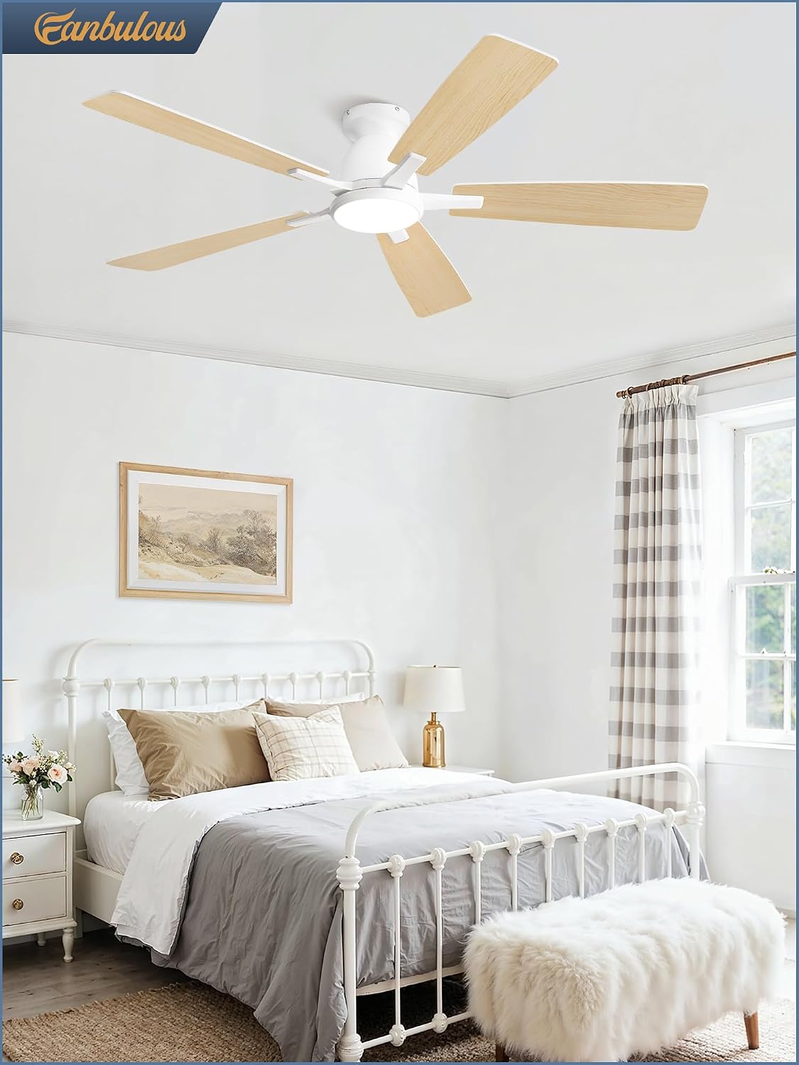 NEW Fanbulous 52 Inch Flush Mount Ceiling Fan, 3CCT 20W LED Light , White, F-LY52WT-1X01