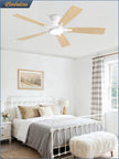 NEW Fanbulous 52 Inch Flush Mount Ceiling Fan, 3CCT 20W LED Light , White, F-LY52WT-1X01
