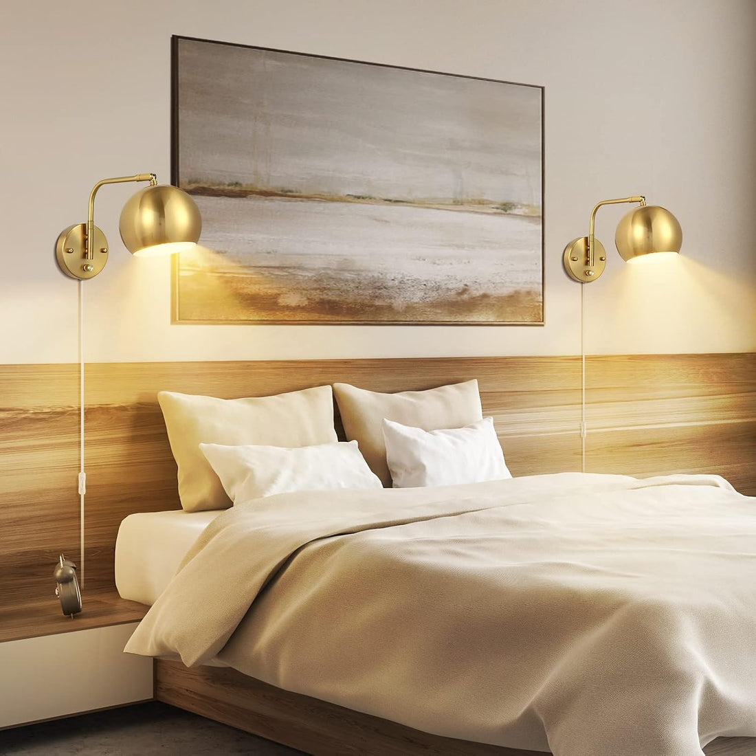 VATONI Plug in Wall Sconces, Dimmable Wall Sconce Swing Arm Wall Lights