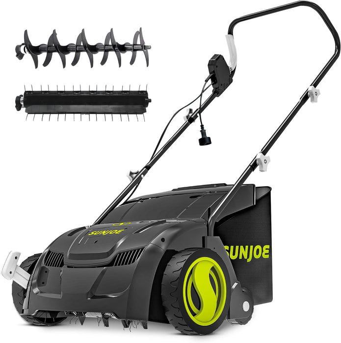 Sun Joe Electric Dethatcher  Scarifier, Corded, with 8-Gal Bag, AJ801E 12.6-Inch Cutting Width, 12-Amp Motor