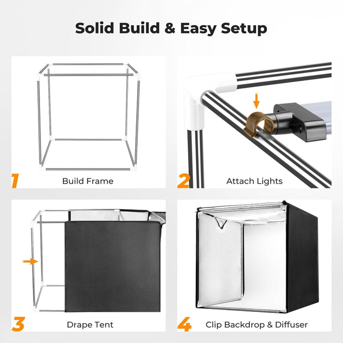 K&F CONCEPT 24x24“ Photo Studio Light Box, Portable Folding Photo Booth 40W LED Photo Background Shooting Tent Kit, CRI 97+ 3000K–5600K,