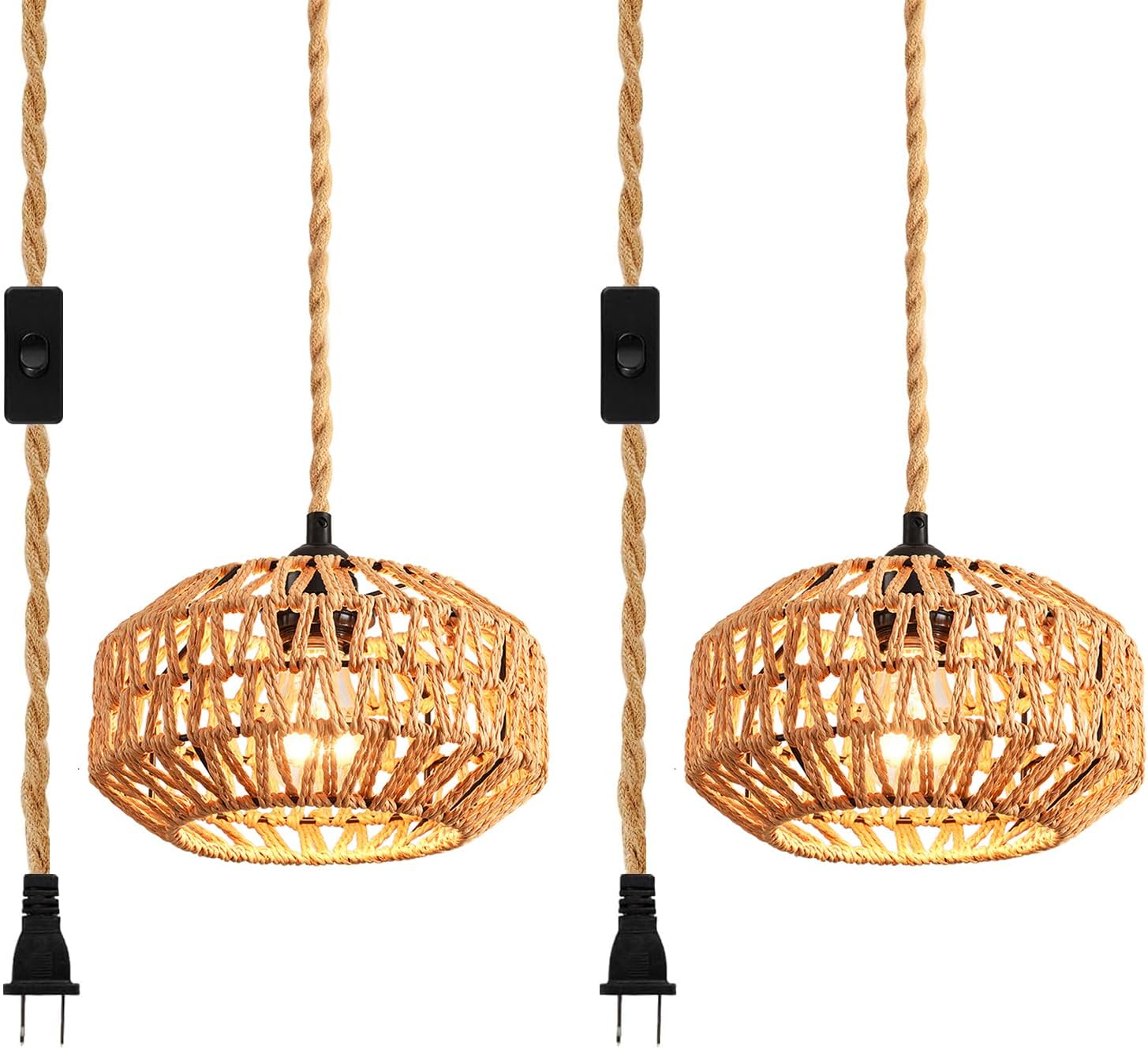 IHENGYANLT Plug in Pendant Light Rattan Hanging Lamp Boho Ceiling Light 2 Pack