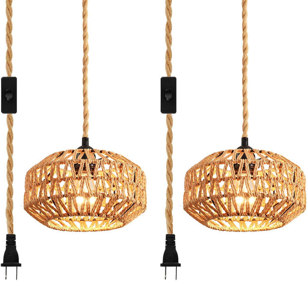 IHENGYANLT Plug in Pendant Light Rattan Hanging Lamp Boho Ceiling Light 2 Pack