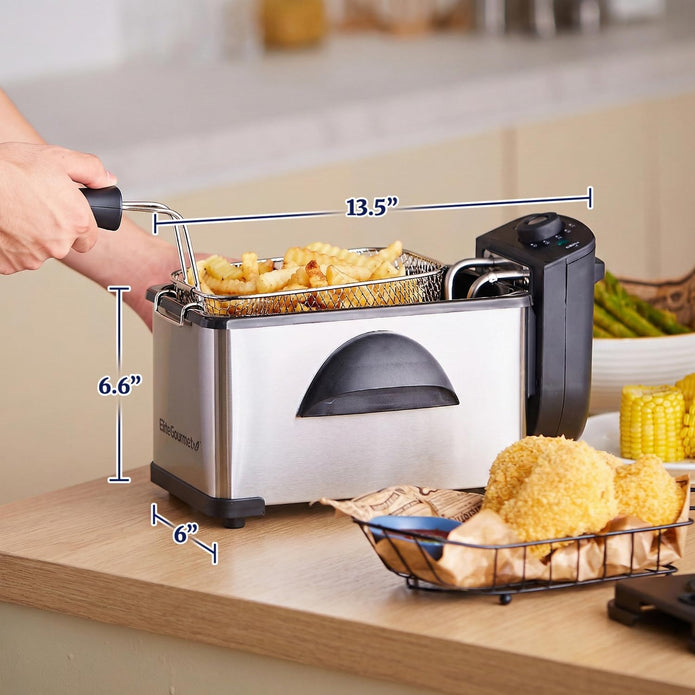 Elite Gourmet 2Qt Electric Immersion Deep Fryer, Removable Basket, Adjustable Temp-EDF2100