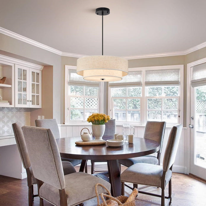 SEIHONG Modern Pendant Light, Farmhouse Vintage Chandelier Hanging Lamp Large Double Drum Fabric Pendant