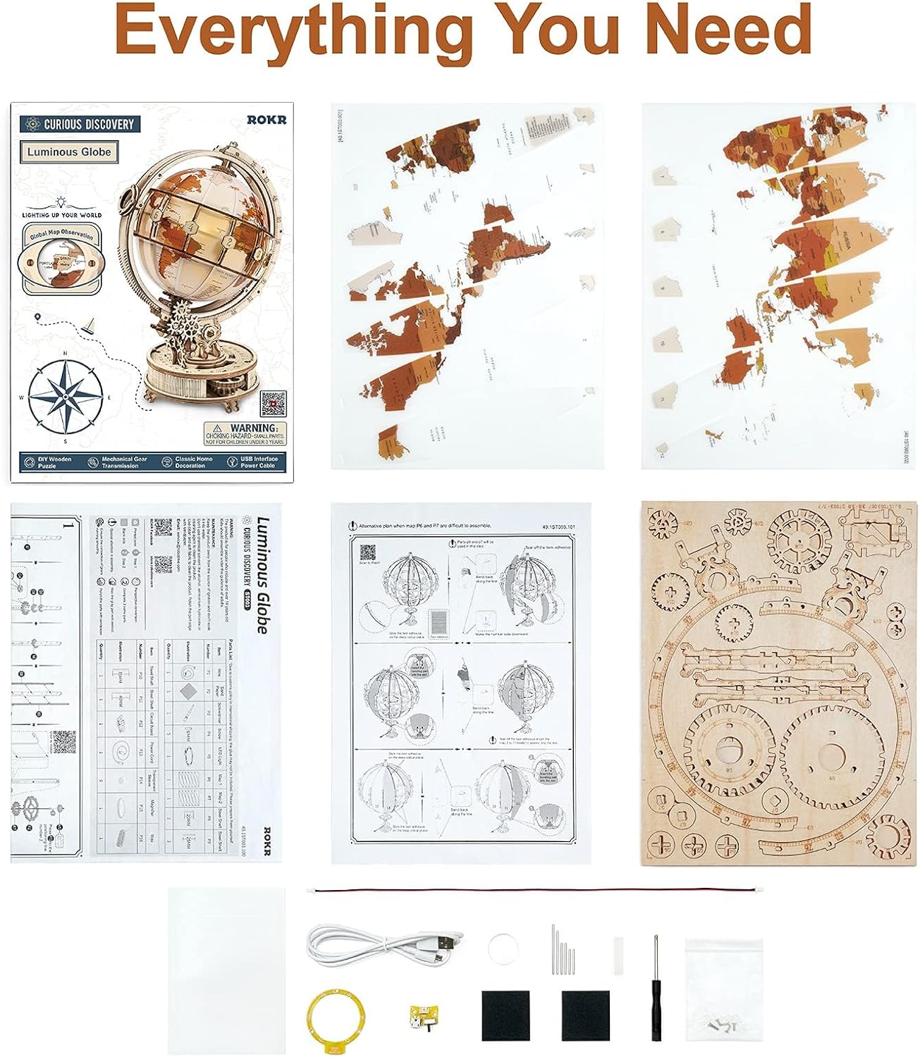 ROKR 3D Wooden Puzzles for Adults Illuminated Globe with Stand ST003
