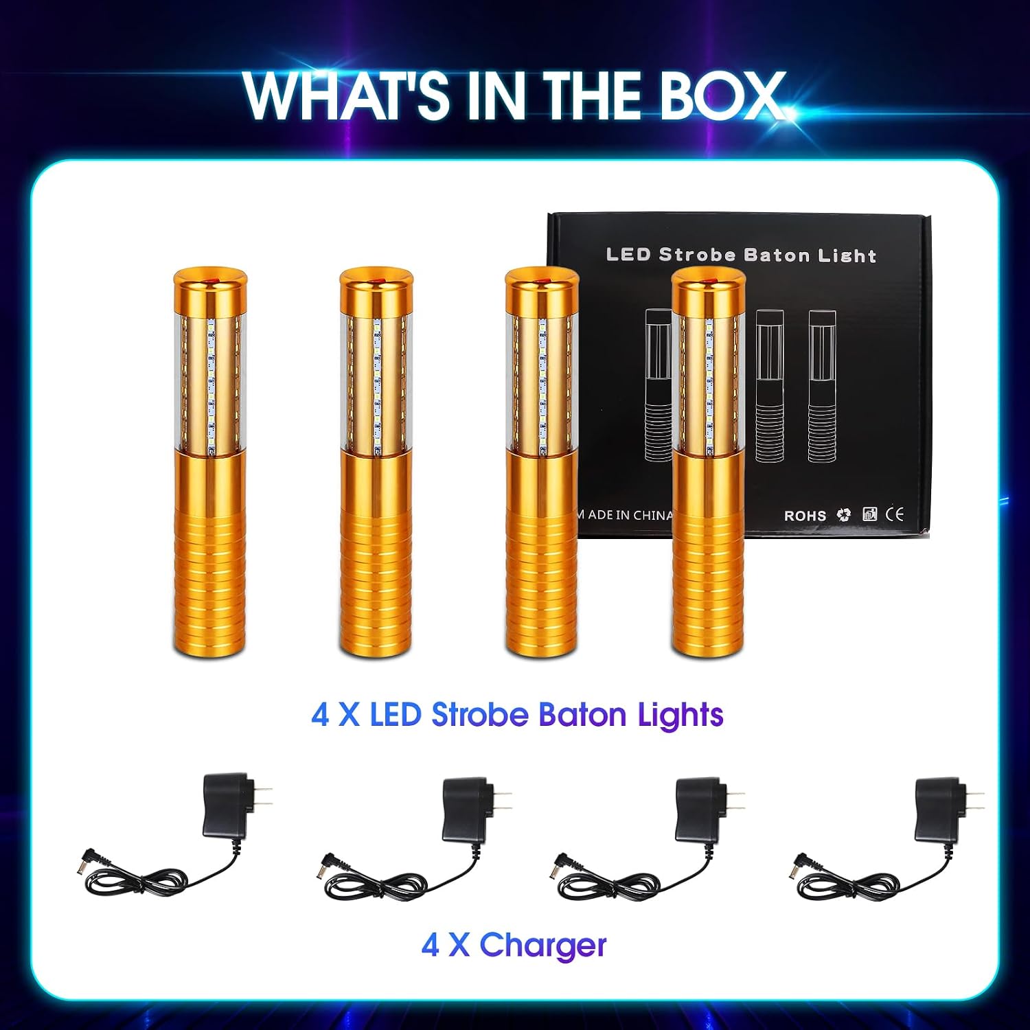 4 Pieces LED Strobe Baton Lights Rechargeable LED Bottle