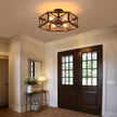 LIKE NEW 6-Light Large 20 inch  Rustic Farmhouse Wood Flush Mount Ceiling Light Fixture 20 inch Oak Wood and Metal Cage