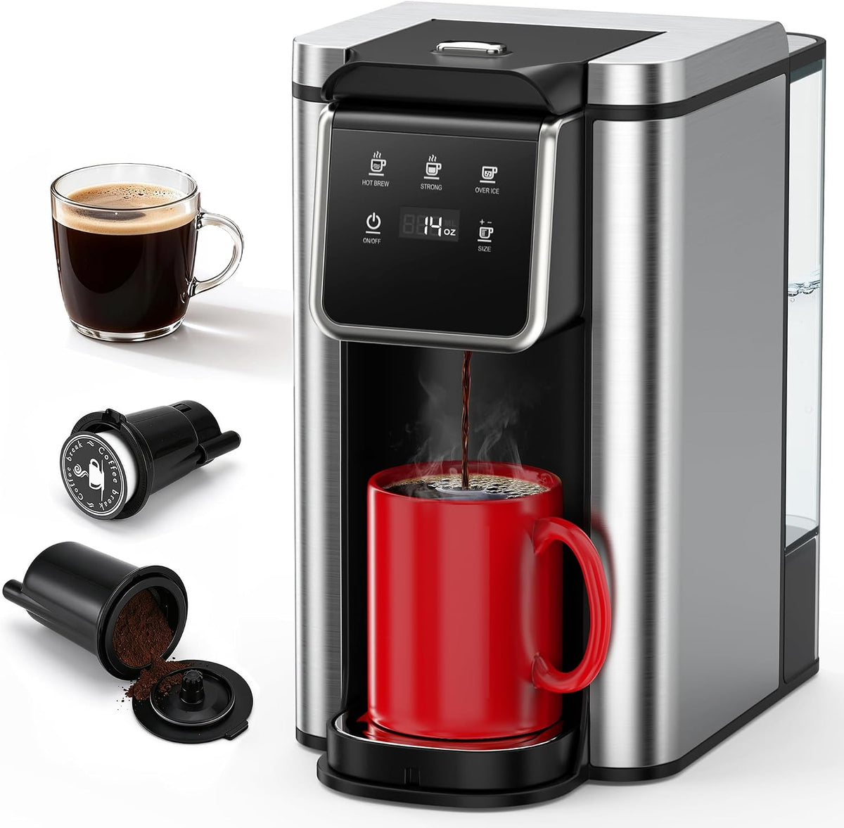 NEW/OPEN BOX Horavie Single Serve Coffee Maker for K-Cup Pod and Grounds, Hot and Iced Coffee Maker-KC101C