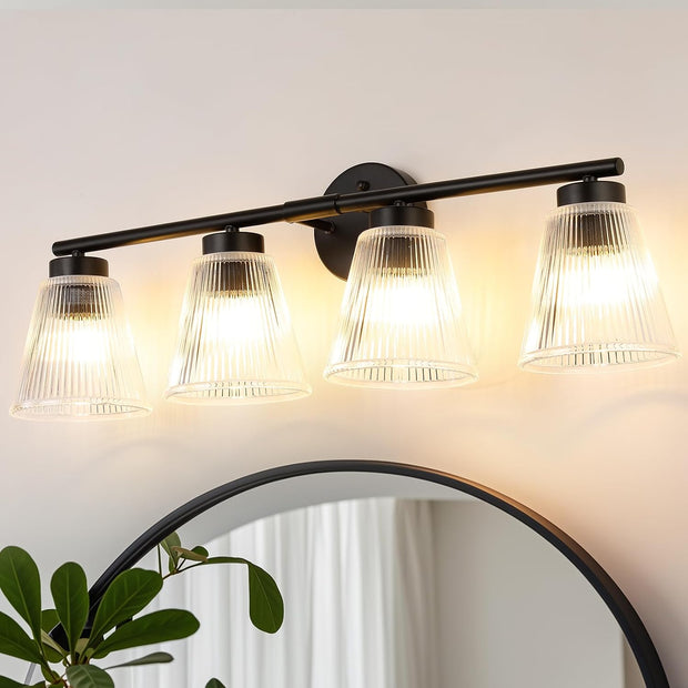ocioc 4-Light Vanity Light with Striped Glass Shade, Bathroom Lighting-VL-BK04-185