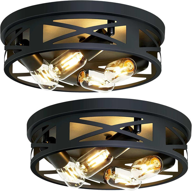 OPEN BOX ZHU YAN 4-Light Flush Mount Ceiling Light - Black, E26 Base (2 Pack)