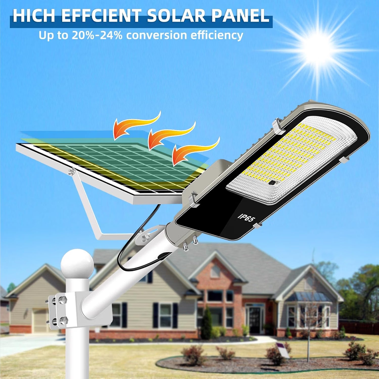 New Baiston Solar Street Lights Outdoor：2 Pack, 6000LM High Brightness LED-BAISTON-JD-2