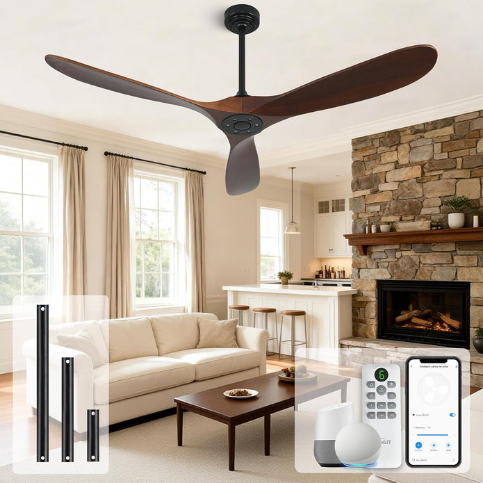 NEW /open box Homlit Ceiling Fan Without Light, 60 Inch Smart Ceiling Fan with Remote  Voice Control 3-Blade Wood Fan, 6 Speeds Red Walnut