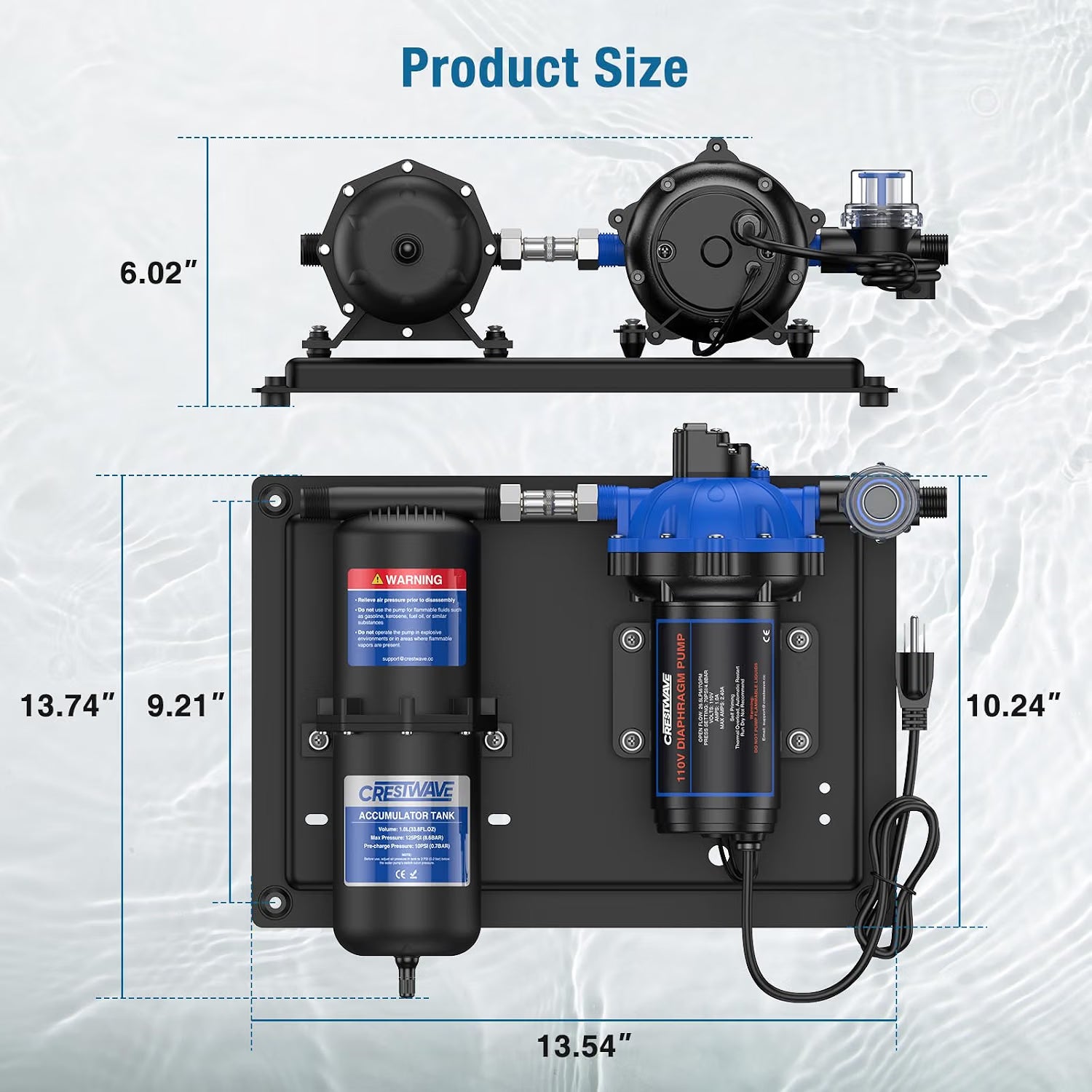 OPEN BOX CrestWave 110V RV Water Pump with 1L Accumulator Tank - 7 GPM, 70 PSI