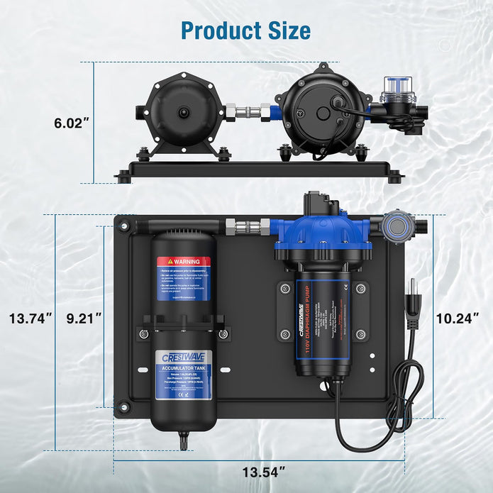 OPEN BOX CrestWave 110V RV Water Pump with 1L Accumulator Tank - 7 GPM, 70 PSI