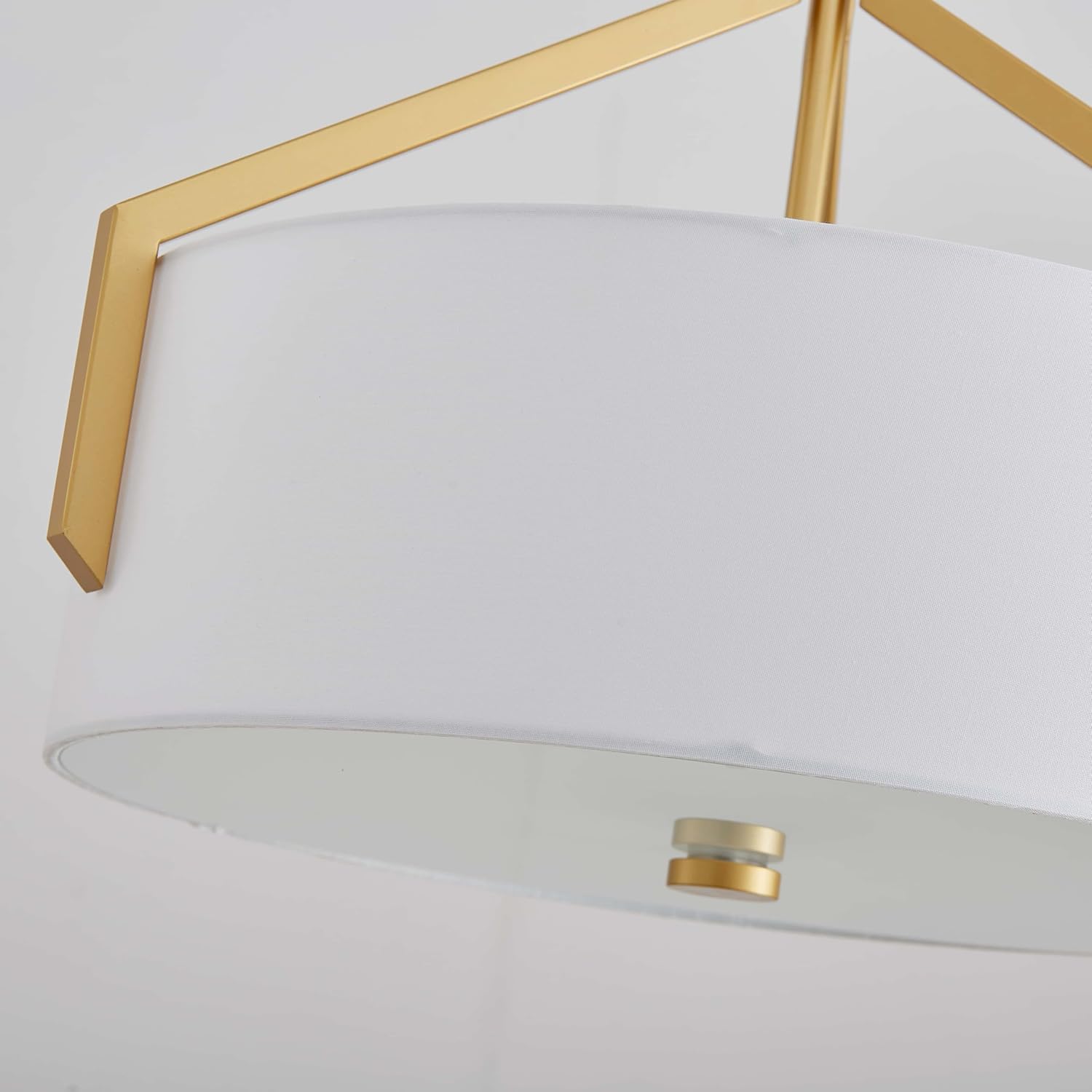 NEW/OPEN BOX  GlowEasely Mid-Century Round Fabric Chandeliers, 3-Light White Textured Linen Shade