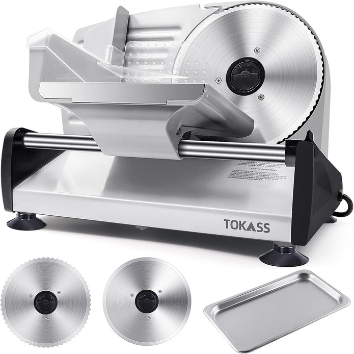 NEW/OPEN BOX TOKASS Meat Slicer Machine for Home, SL4383 with Two 7.5" Blades, Silver