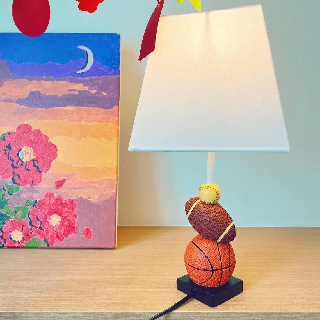 HERBESTBAY Kids Table Lamp, 14 Inch Sports Design, Football & Basketball, Includes LED Bulb