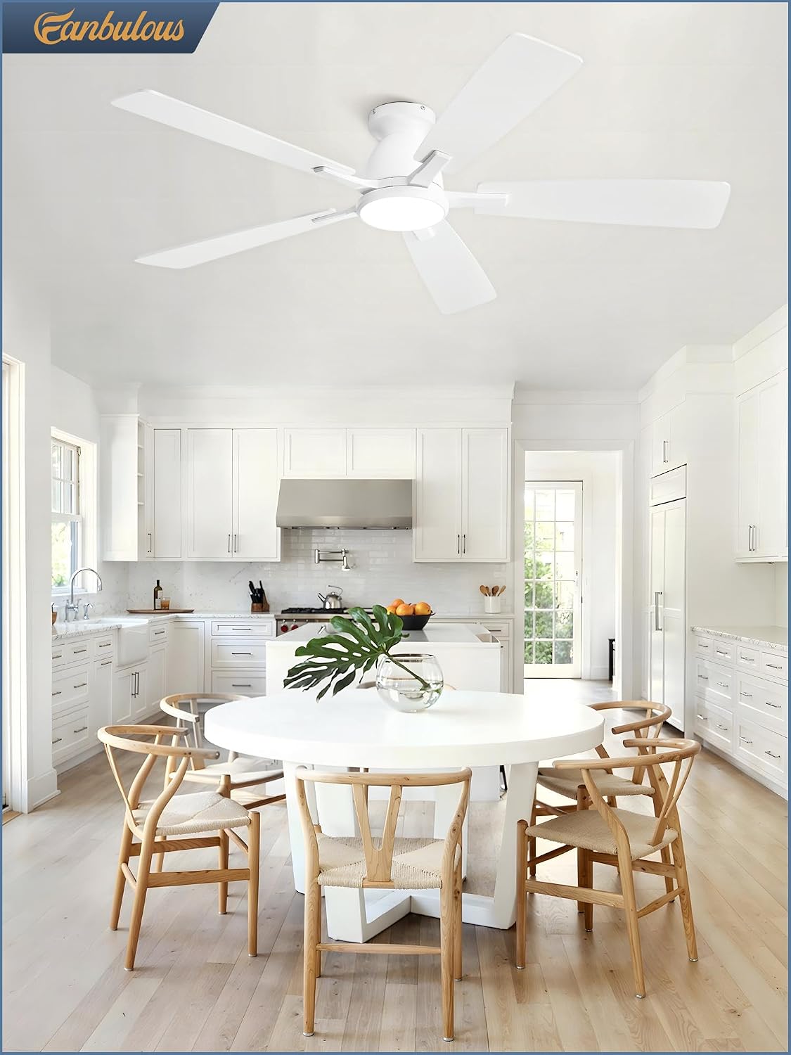 NEW Fanbulous 52 Inch Flush Mount Ceiling Fan, 3CCT 20W LED Light , White, F-LY52WT-1X01