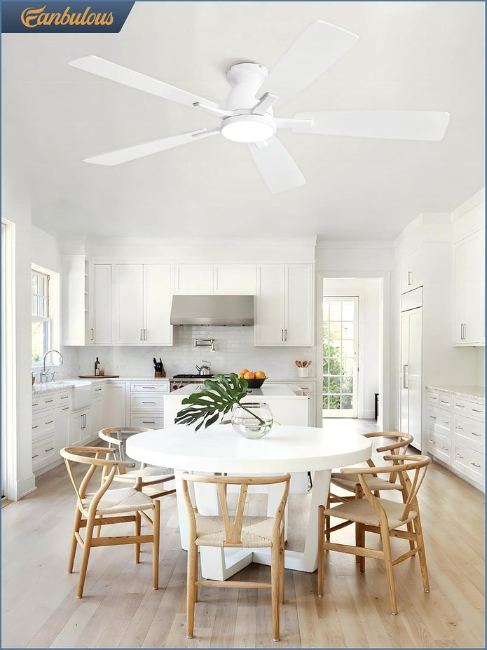 NEW Fanbulous 52 Inch Flush Mount Ceiling Fan, 3CCT 20W LED Light , White, F-LY52WT-1X01