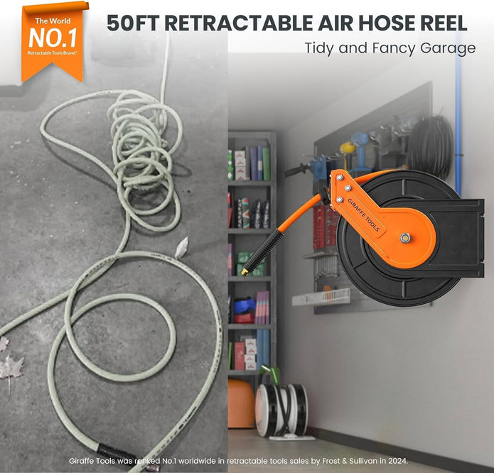 Open Box Giraffe Tools TA15B Air Hose Reel, Auto Rewind, 3/8 in x 50 FT