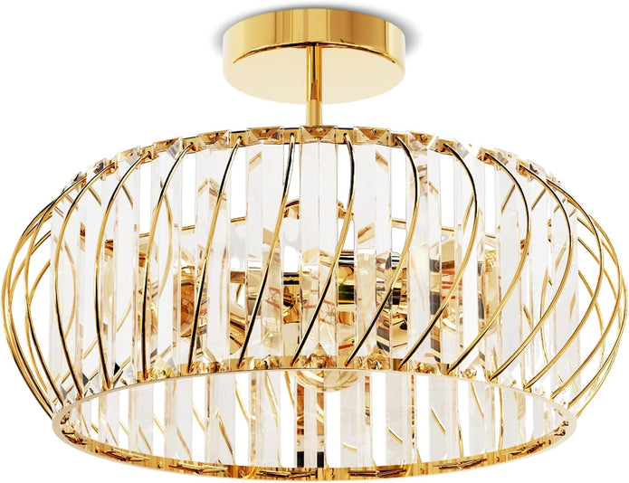 NEW ANWIO 15.8Inch Crystal Chandeliers Ceiling Lights, 3-Light Semi Flush Mount Ceiling