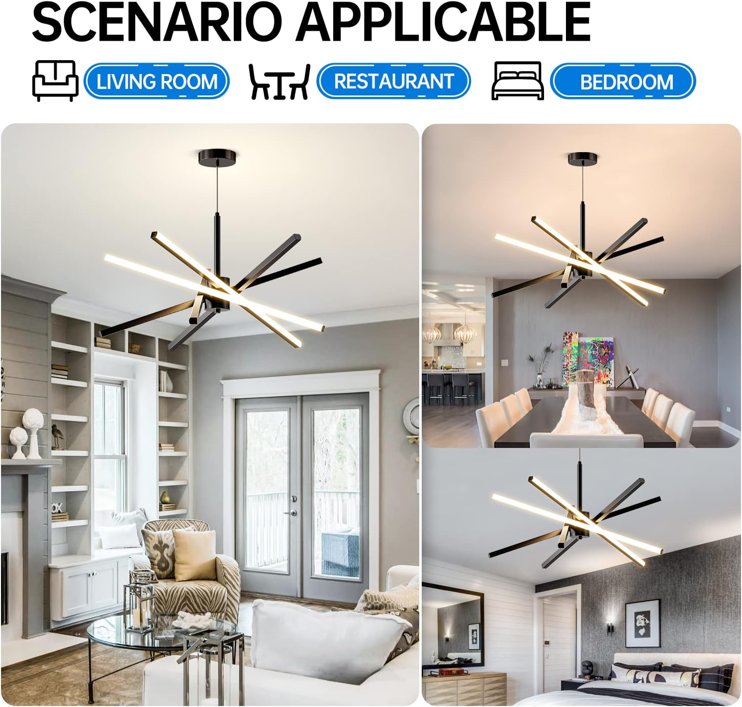 Open box /New Dniwmdd Modern Sputnik Chandelier Ceiling 82W LED Black Pendant Light Black-YM01