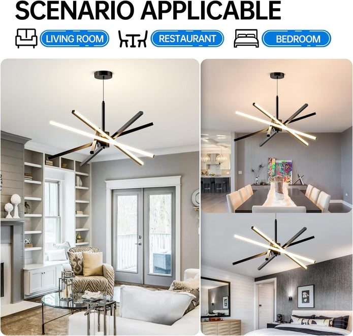 Open box /New Dniwmdd Modern Sputnik Chandelier Ceiling 82W LED Black Pendant Light Black-YM01