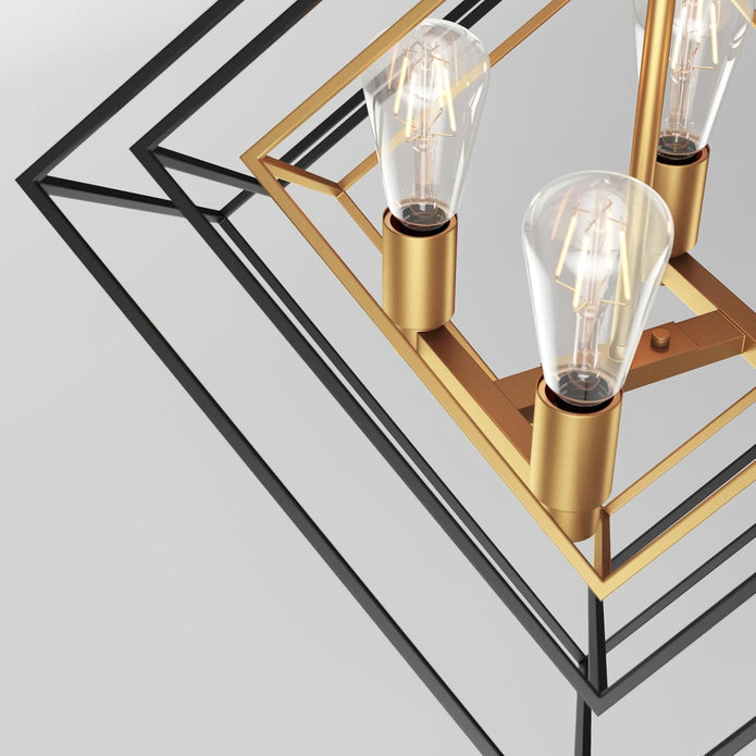 Demo/open box Artika Harmonium 4-Light Chandelier, Adjustable Black and Gold Geometric Pendant Light
